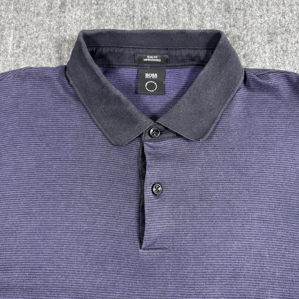 Hugo Boss Men XXL Slim Fit Mercerised Cotton Purple Polo Shirt Short Sleeve